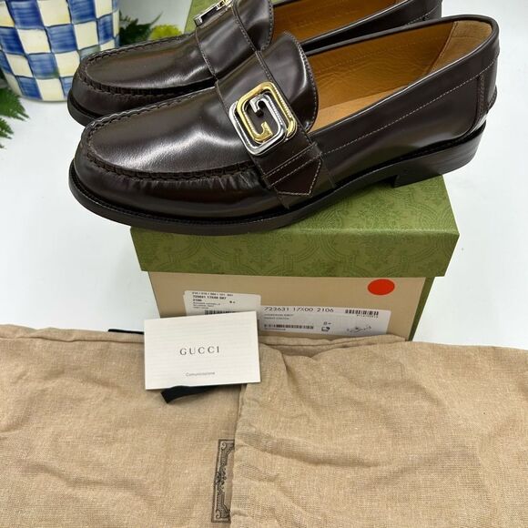 Men’s Gucci interlocking G leather loafers size 8.5 fits 9.5 US made in Italy - Picture 8 of 9